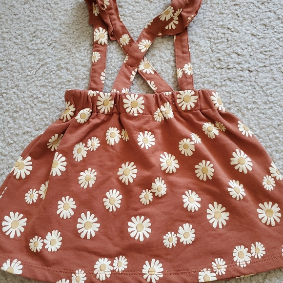PL Farmhouse Yellow Floral Pattern Brown Overall Dress Infant Girl 24 Months - Picture 2 of 5